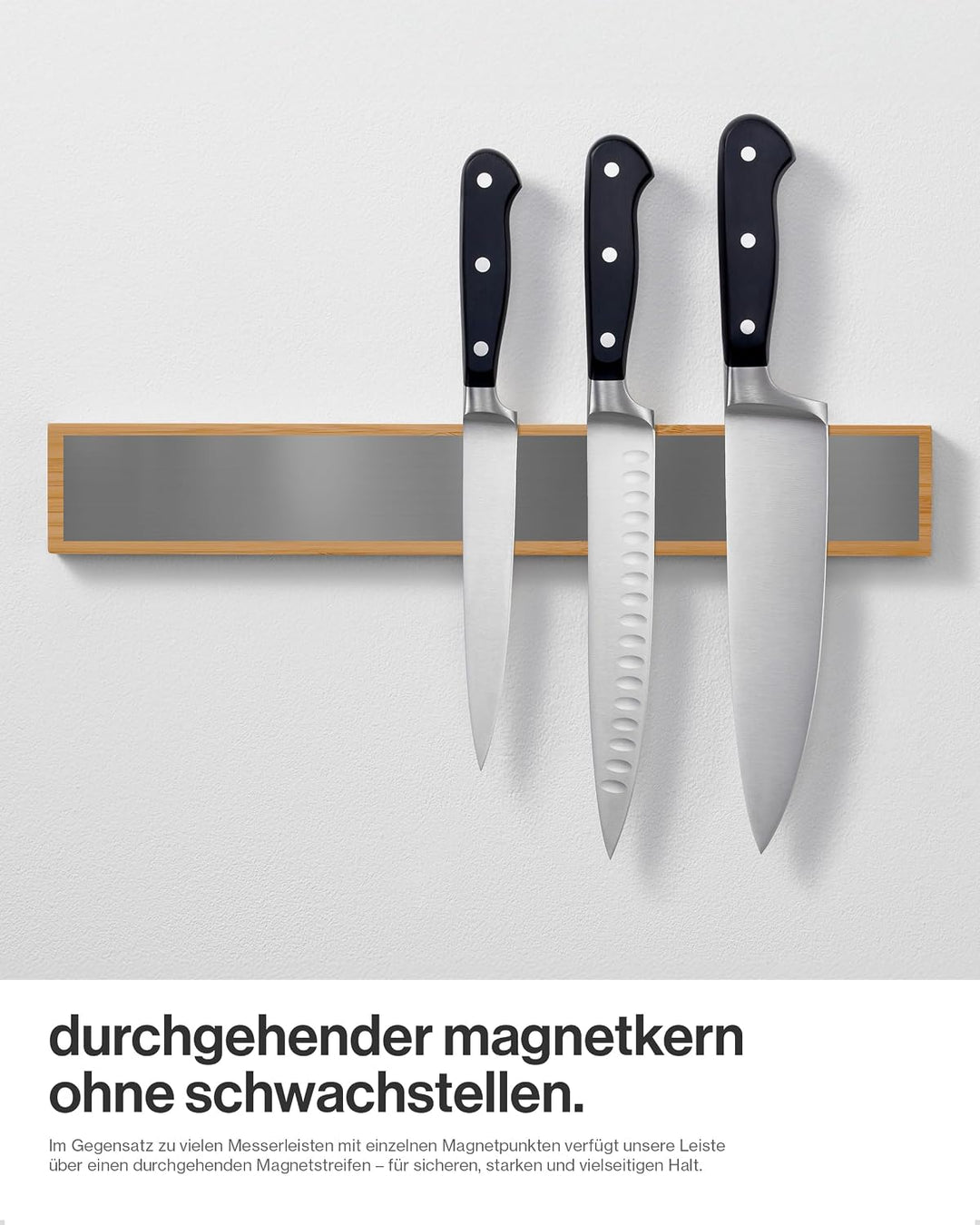 LARHN Magnetleiste Messer aus Bambus mit Extra Starkem Magnet - 40 cm - Messerhalter Magnetisch Holz