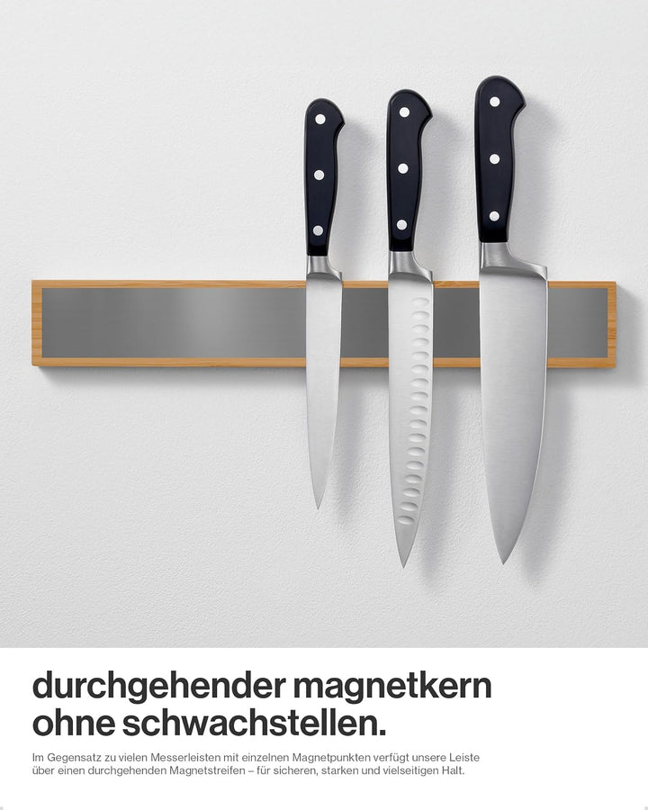 LARHN Magnetleiste Messer aus Bambus mit Extra Starkem Magnet - 40 cm - Messerhalter Magnetisch Holz