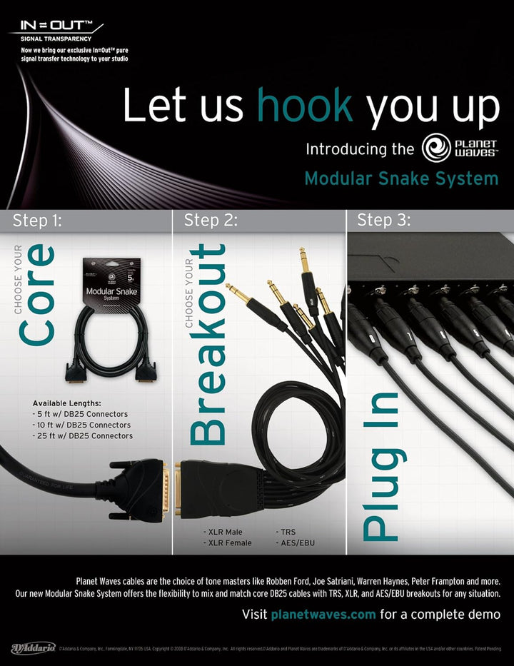 Planet Waves PW-TRSB-01 Modular-Snake System BreakOut Kabel, DB25 (W) - TRS Breakout TRS, Breakout T