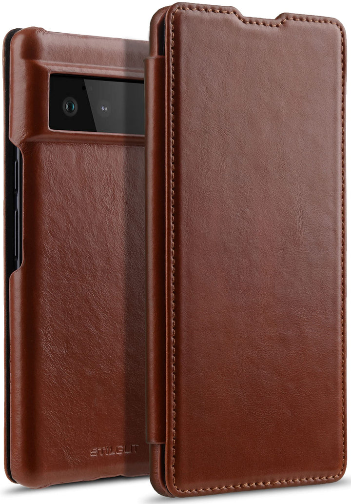 STILGUT Book Case kompatibel mit Google Pixel 6 Hülle aus Leder zum Klappen, Klapphülle, Handyhülle,