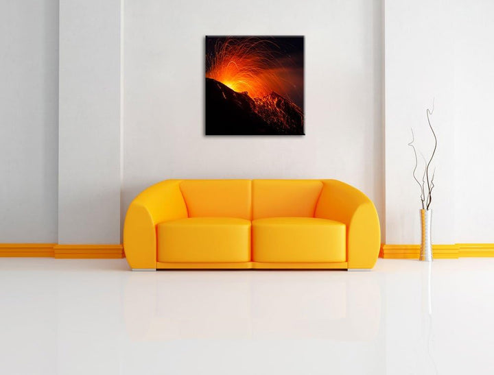 Pixxprint Bedrohlicher Vulkanausbruch, Format: 70x70 auf Leinwand, 70x70