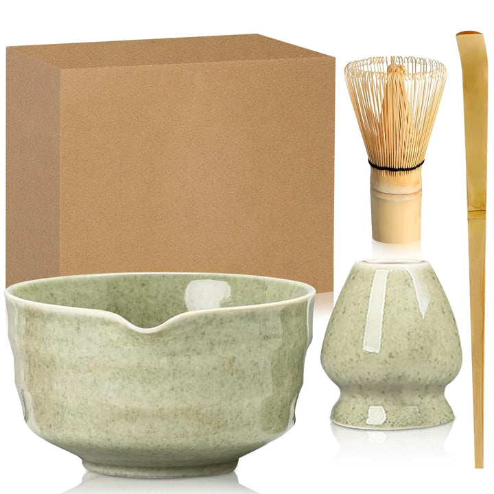 Matcha Set Grün,Macha Tea Set mit MatchaSchale Löffel Sieb Whisk Besen und Matcha Besen Halter,Cerem