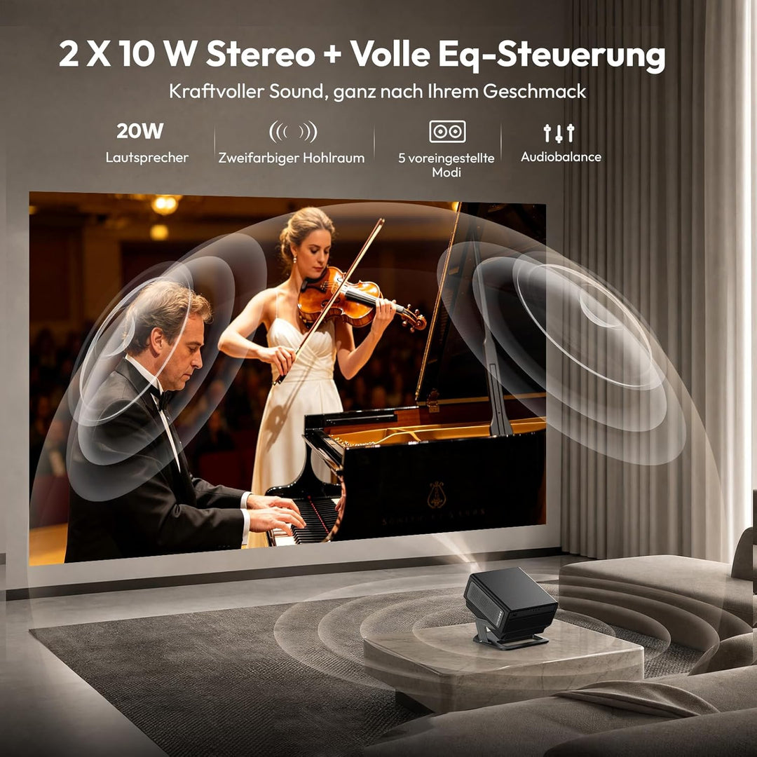 Xgody A8 Beamer 4K Heimkino Native FHD 1080P, 1200 ANSI Autofokus, 6D Auto-Trapezkorrektur, 20W HiFi
