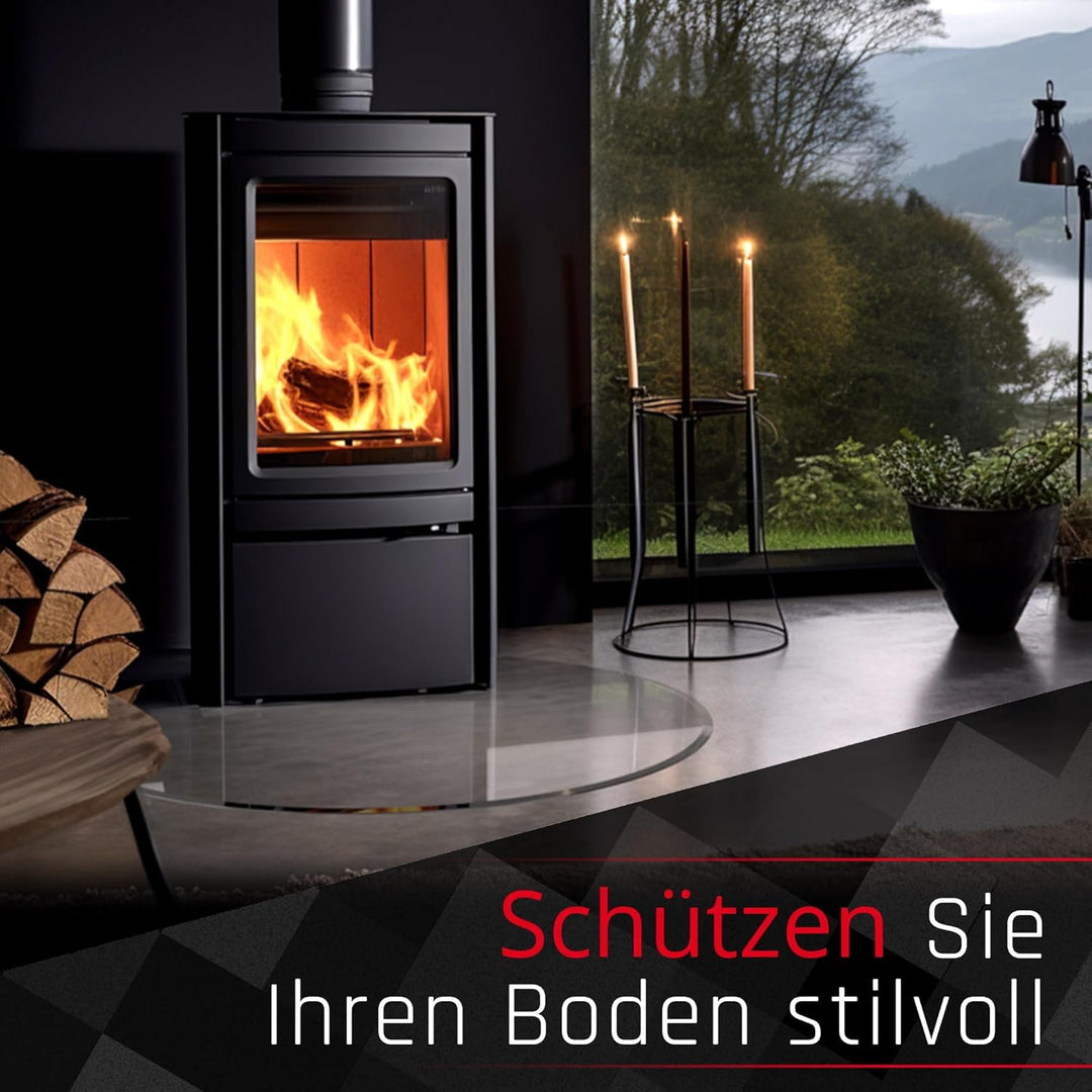 BIJON Funkenschutz-Platte mit Facettenschliff | Glasplatte Kaminofen | Kaminschutz mit ESG Sicherhei