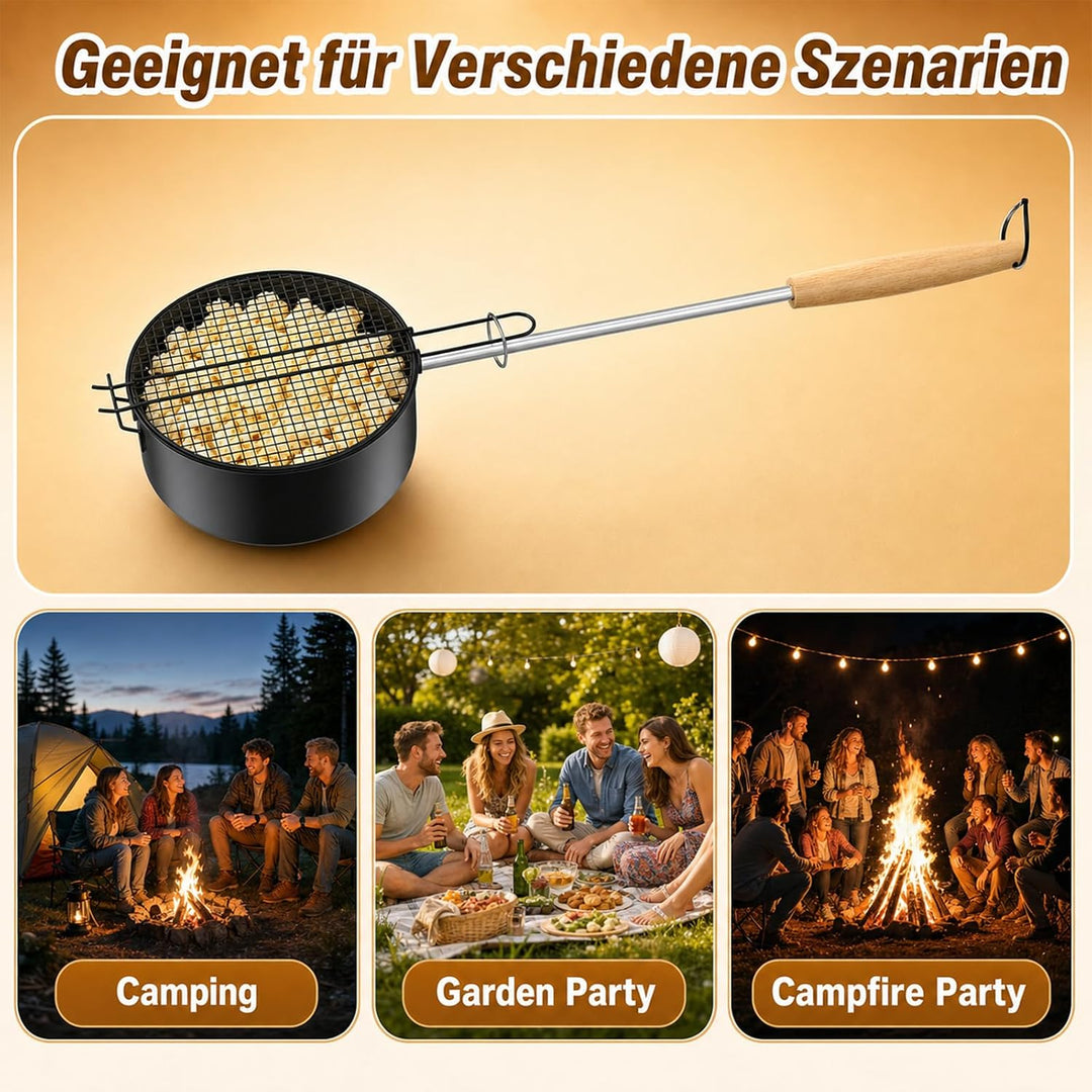 Popcorn Maker Lagerfeuer 17 cm Ø Antihaft Outdoor-Popcornpfanne mit hitzebeständigem Sicherheitsgrif