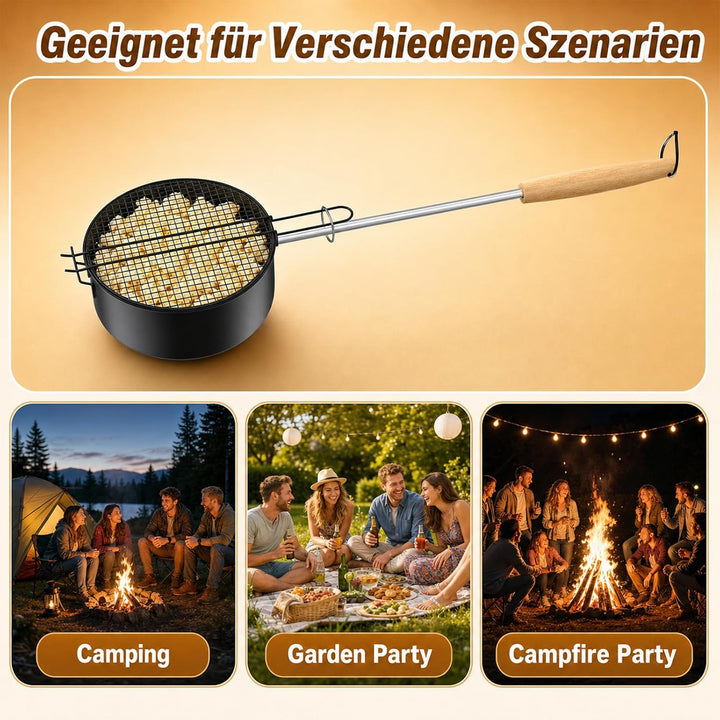 Popcorn Maker Lagerfeuer 17 cm Ø Antihaft Outdoor-Popcornpfanne mit hitzebeständigem Sicherheitsgrif