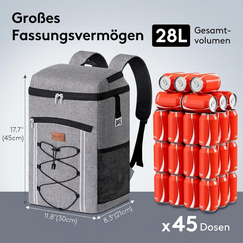 Lifewit Isolierter Thermo-Kühlrucksack 28L, Leichter Kühl-Rucksack mit Wasserdichtem Innenfutter, Tr