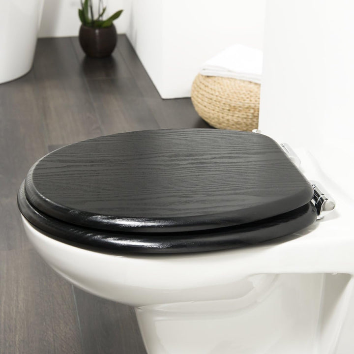 Tiger Toilettensitz Blackwash in Holzoptik mit Absenkautomatik, Farbe: Schwarz, Metallbefestigung