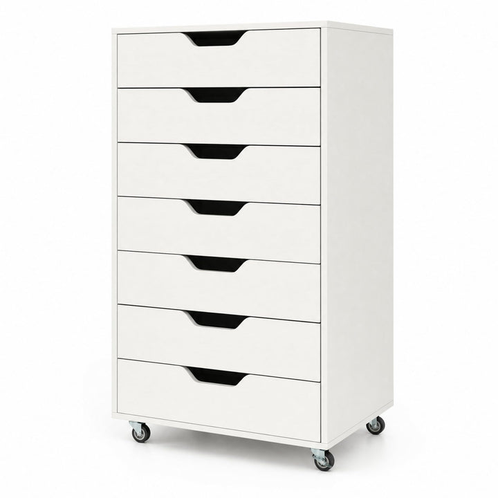 GIANTEX Rollcontainer mit 7 Schubladen, Aktenschrank mit Rollen, Schubladenschrank Holz, Druckertisc