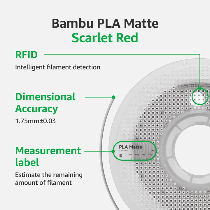Bambu Lab Matte 3D-Drucker-Filament, glattes mattes Finish, 3D-Druck-PLA-Filament, keine Verformung