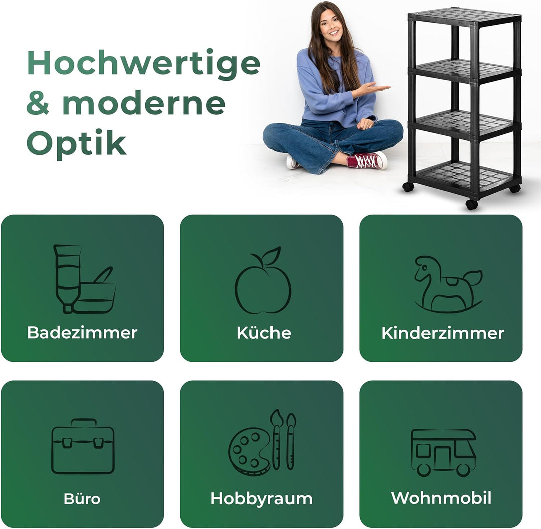 Novaliv 2x Rollwagen 4 Etagen mit 6x Rattankorb & Holz-Deckel, Badezimmer-Regal Badregal Bad Küche,