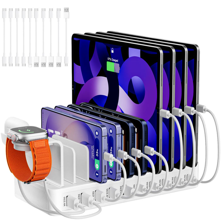 Ladestation Mehrere Geräte, USB C ladestation 100W, 10 Ports USB-Schnellladegerät Mit Uhrenhalterung