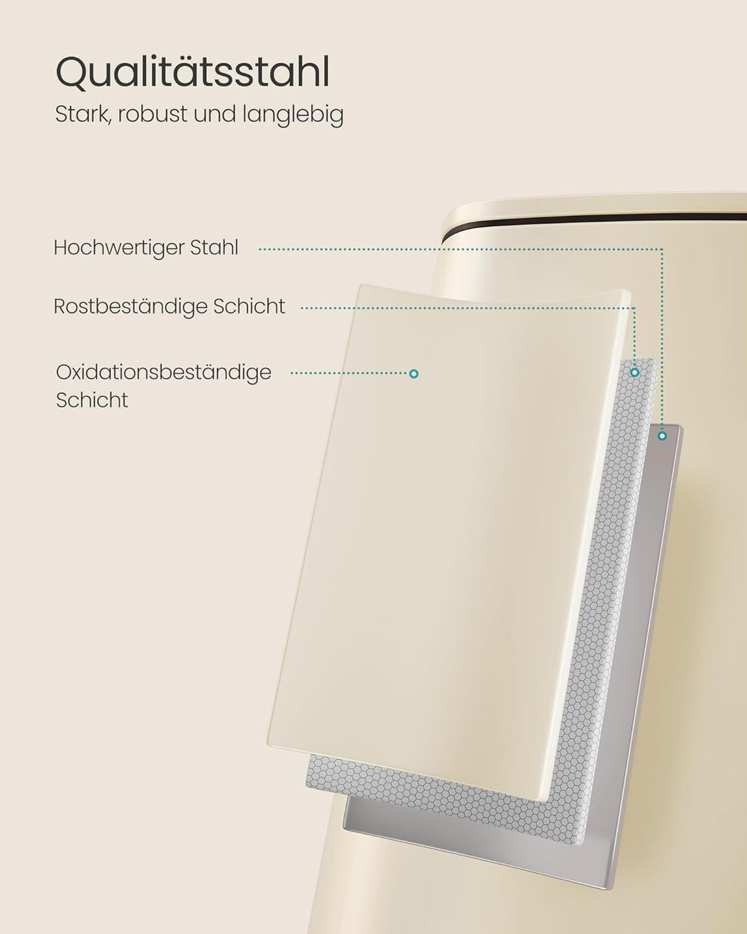 SONGMICS Mülleimer Küche, 30 Liter Abfalleimer, Tretmülleimer, Stahl, mit Inneneimer, Softclose, Off