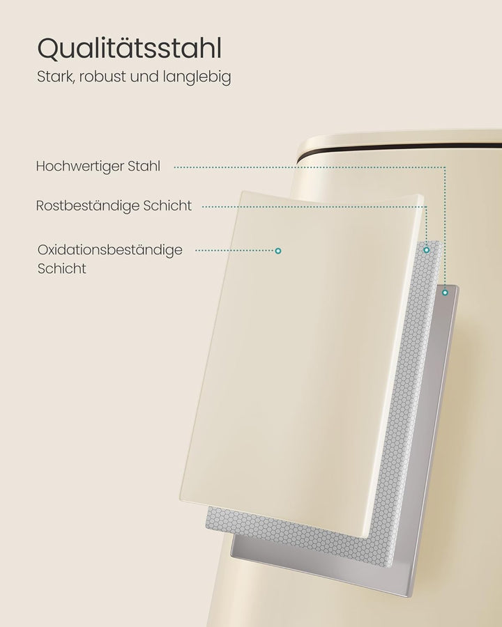 SONGMICS Mülleimer Küche, 30 Liter Abfalleimer, Tretmülleimer, Stahl, mit Inneneimer, Softclose, Off