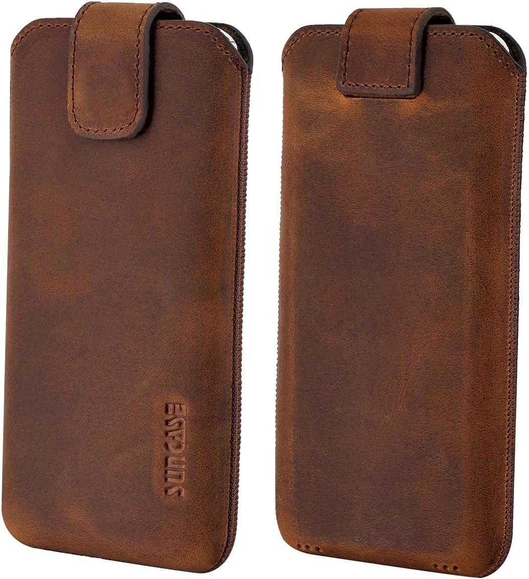 Suncase ECHT Ledertasche Leder Etui *Slim-Edition* kompatibel mit iPhone 16 Pro Max (6,9 Zoll) Hülle