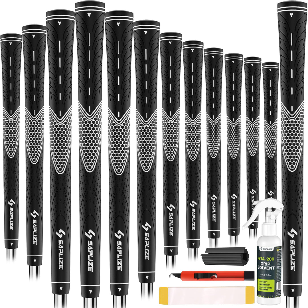 SAPLIZE Golfgriffe 13er-Set mit komplettem Regripping-Kit, Standard/Mittelklasse, Weiss/Grün/Rot/Bla