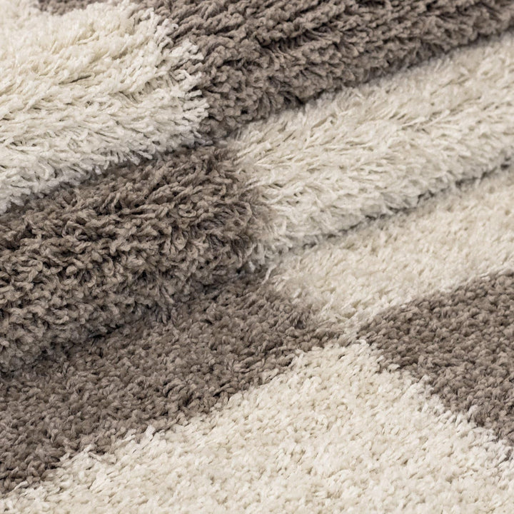 Carpetsale24 Teppich Wohnzimmer Moderne Kariert Design Shaggy Flokati 140 x 200 cm Beige-Creme - Hoc