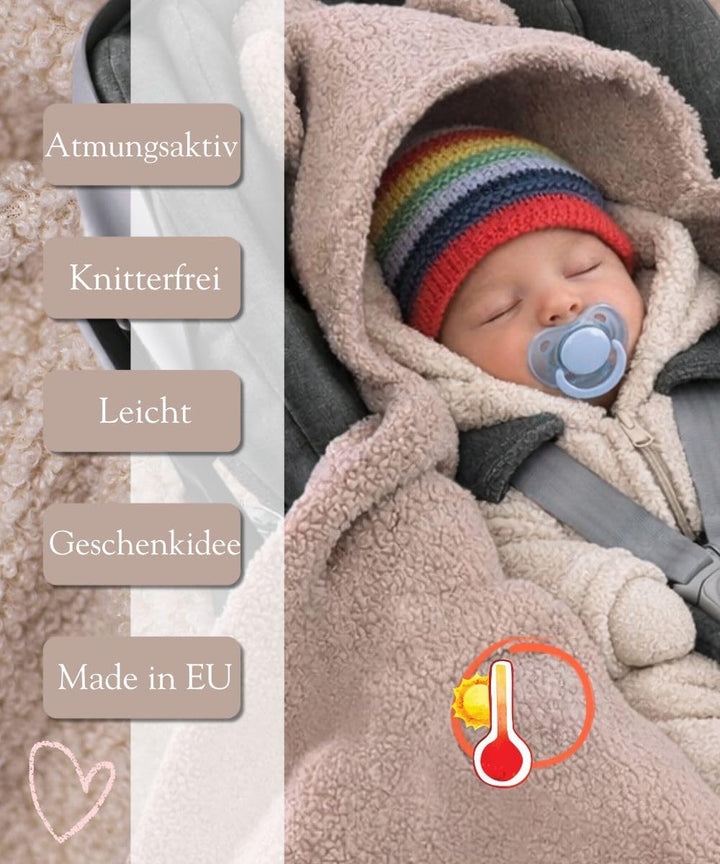 Einschlagdecke Babyschale 80x80cm | Für Neugeborene & Babys bis max. 4 Monate | Kuschel-Bouclé Lammf