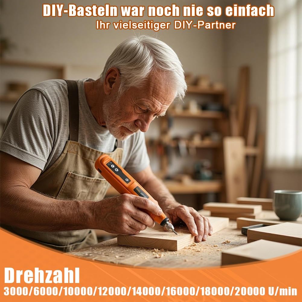 Mini Dremel Multifunktionswerkzeug mit LED, Rotationswerkzeug mit 8 Geschwindigkeiten, Multifunktion