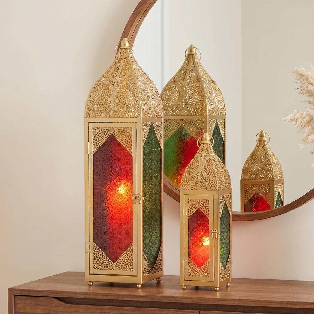 TRIROCKS 2er-Set Dekorative Ramadan-Kerzenlaterne aus Metall Orientalischer Kerzenhalter Arabische H