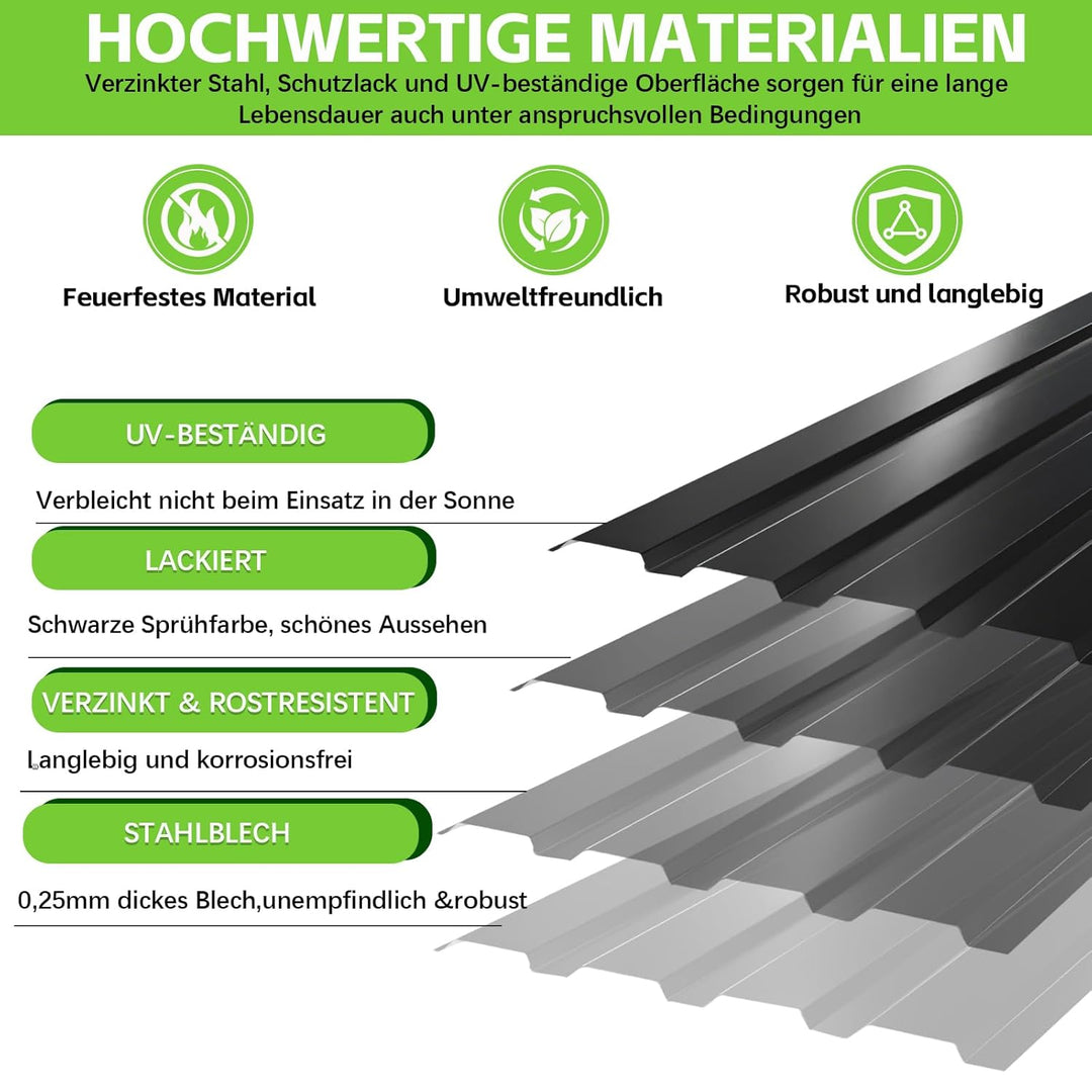 12er Set Profilblech Trapezblech, 115x45cm (6,21m²) Verzinkt Metall Dachplatten Wellblechplatten mit