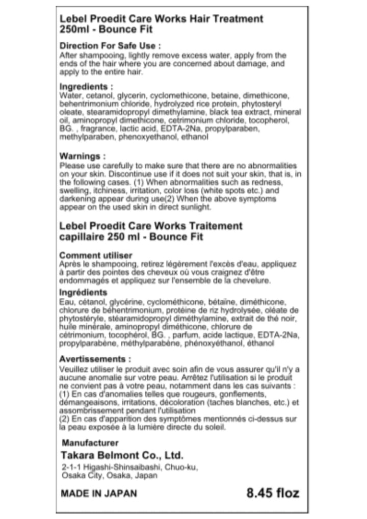 Lebel Proedit Care Works Hair Ttreatment Bounce Fit - 250ml (Green Tea Set)