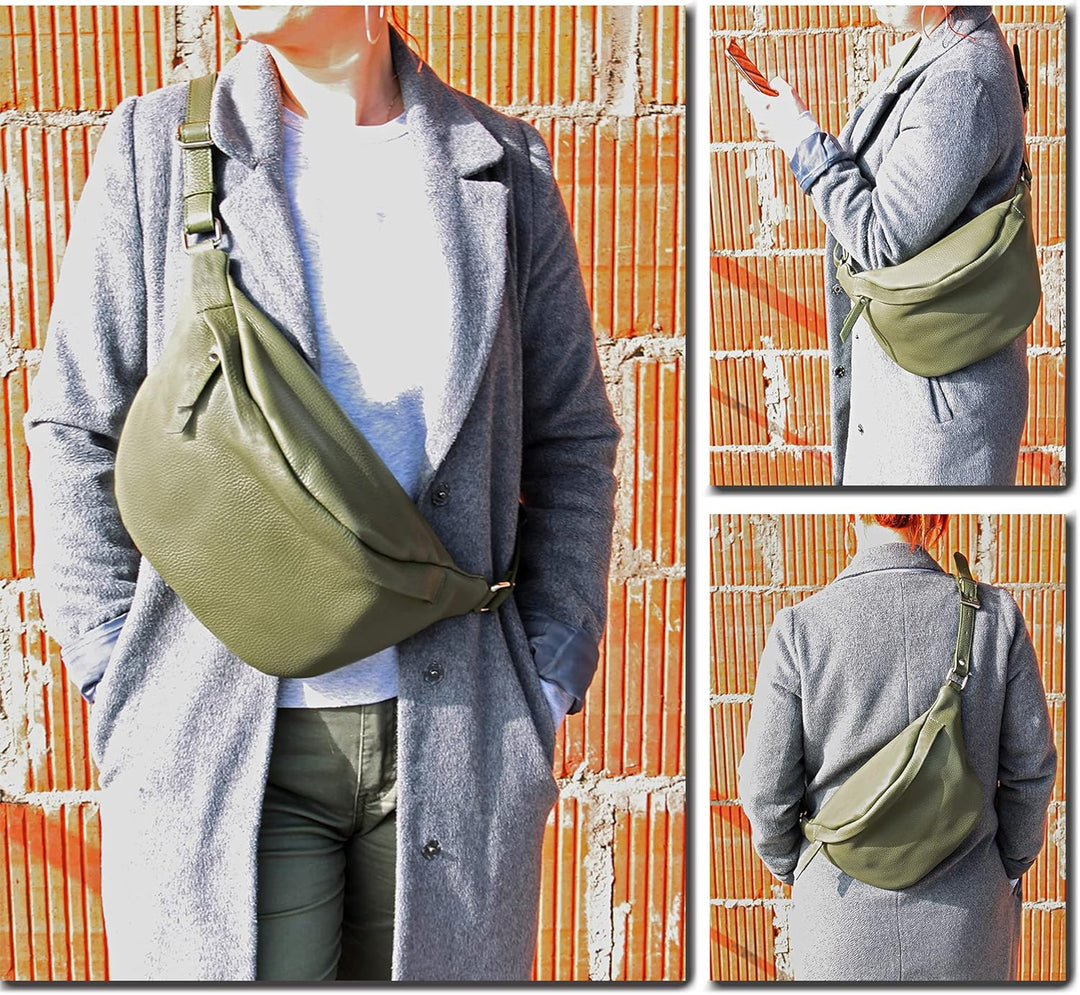 modamoda de - T77 - ital. Hüfttasche Bauchtasche Brusttasche Large aus weichem Leder, Farbe:Pastellr