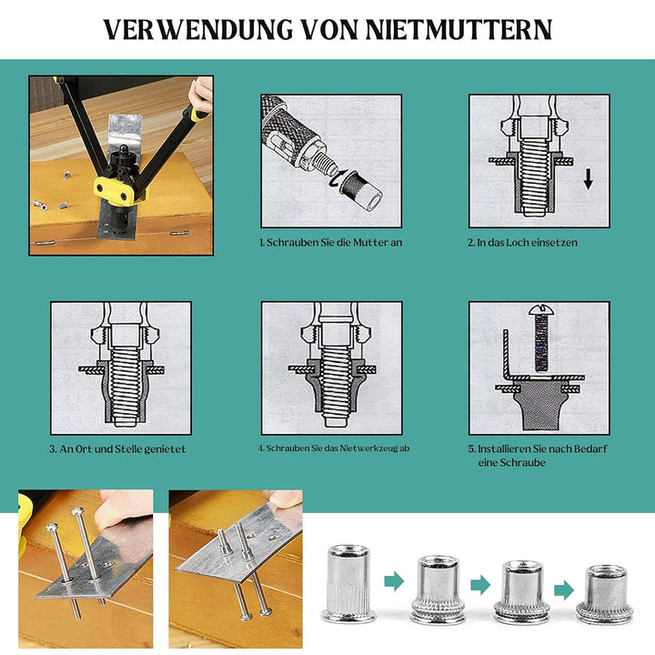 Jayzuum 235 Stück Nietmuttern Sortiment Set, M3 M4 M5 M6 M8 M10 A2-70 Edelstahl Zugnietmutter Rivet