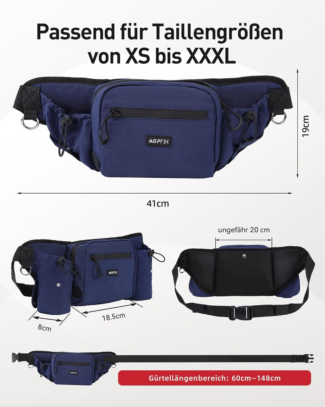 AGPTEK Bauchtasche mit Leckerli-Tasche für Hunde, Blau | Hundekotbeutel-Spender, Futterbeutel, Für H
