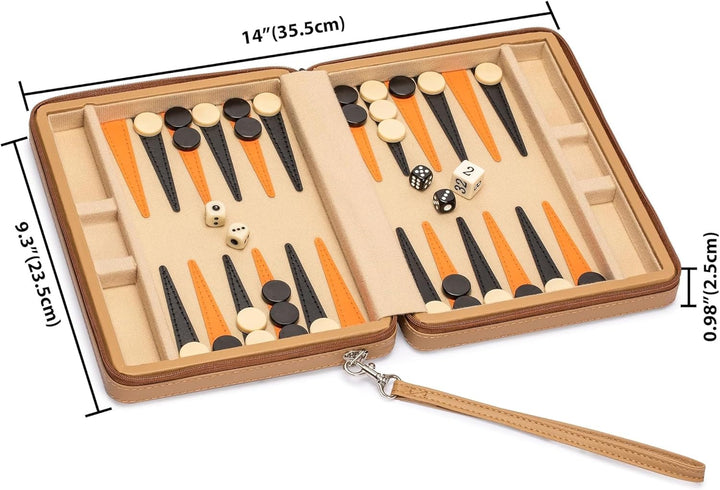 Yellow Mountain Imports Reisespielset Backgammon in Magnetischer Lederoptik, Bozcaada -mit Magnetisc