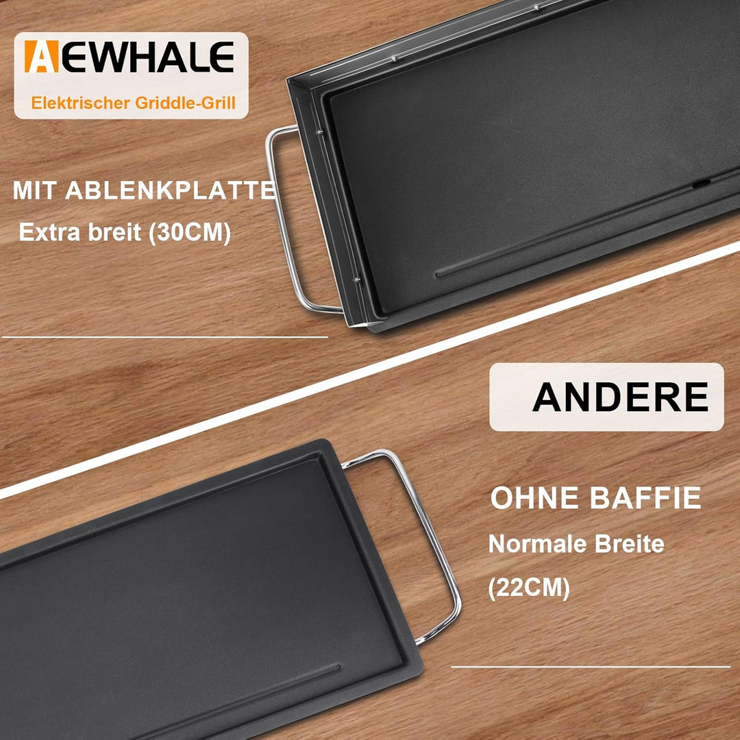 AEWHALE Tischgrill Elektrisch,XXL Plancha-Teppanyaki Grillplatte 2400W mit Wind-/Spritzschutz aus Ed