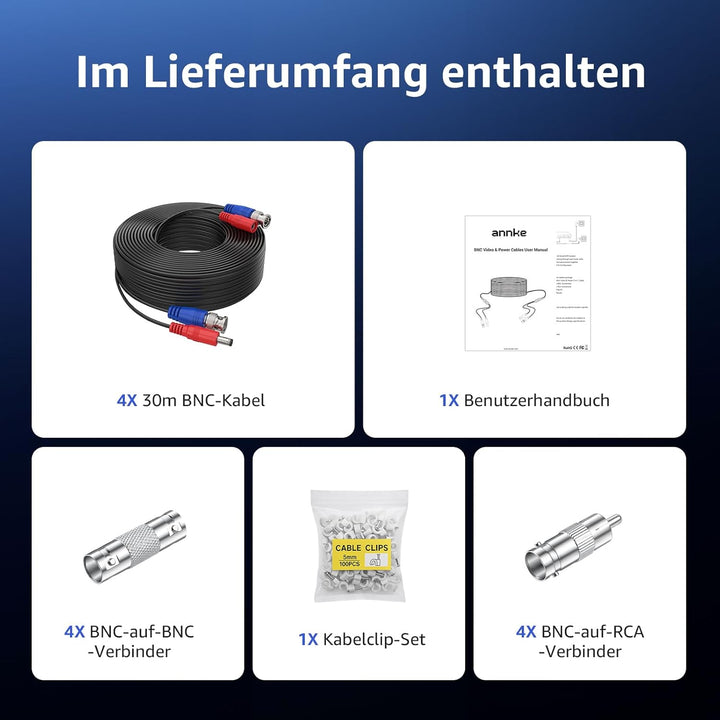 ANNKE BNC Kabel TVI AHD CVBS CVI Videokabel CCTV DVR 4 x 30M DC Power für Überwachungskamera Videoüb