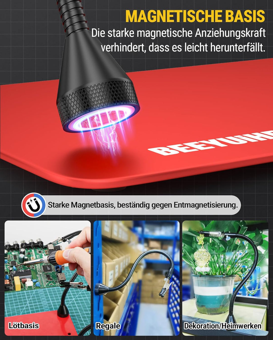 Magnetische Löthilfe Third Hand Löten mit 4 flexiblen Schwanenhals Armen und Krokodilklemmen, Löthil