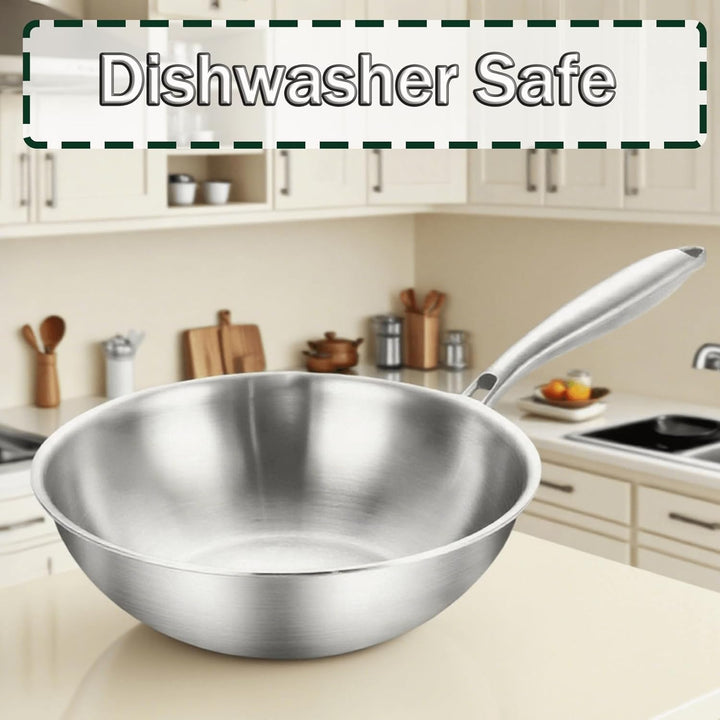 Edelstahl Pfanne 24cm Induktions,Wokpfanne, Der ganze Topf aus dreilagigem Stahl, mit Deckel, indukt