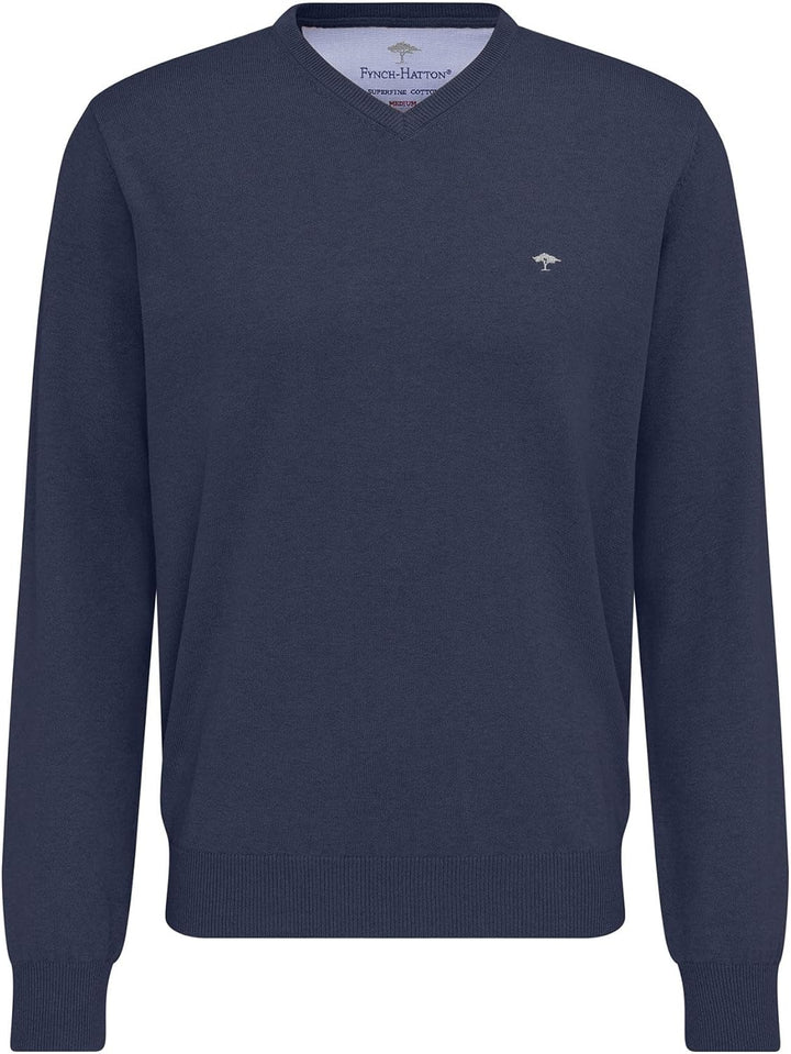 FYNCH-HATTON Fein gestrickter V-Neck Baumwollpullover S Azure, S Azure