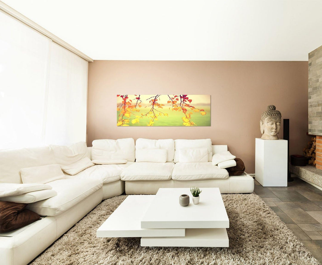 Paul Sinus Art Bilder Wand Bild - Kunstdruck 150x50cm Blätter Äste Herbst bunt