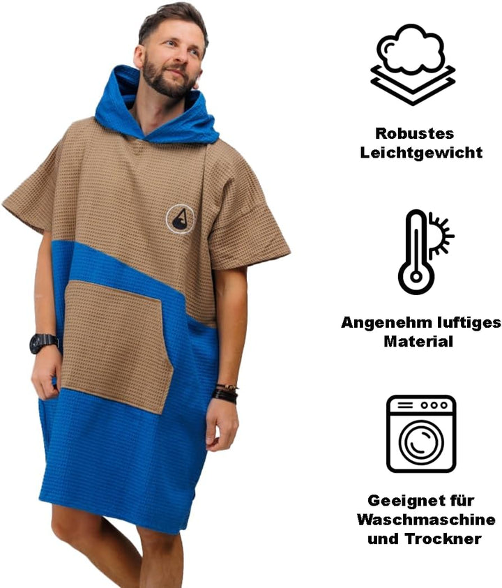 WAVE HAWAII Poncho Lighd Surfponcho 100% Baumwolle für Körpergrössen von 170-200 cm Umkleidehilfe fü