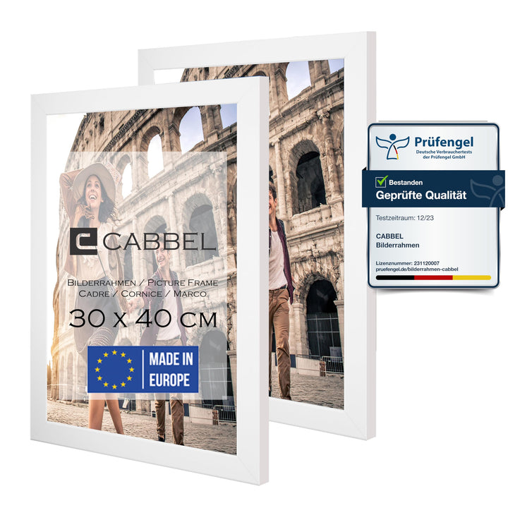 CABBEL Doppelpack (2er Set) Bilderrahmen 30x40 cm, Weiss, stabiles MDF-Holz Rahmen, bruchsicherem Pl