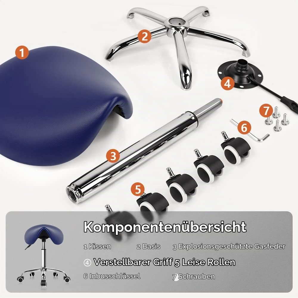KKTONER Sattelhocker Arbeitshocker höhenverstellbar drehbar Rollhocker Bürohocker mit Sattelsitz bla