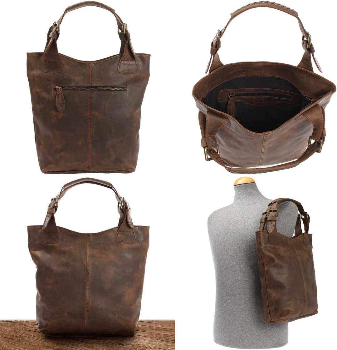 LECONI Henkeltasche Echt-Leder Vintage-Look Damentasche Handtasche für Damen Shopper für Freizeit, B