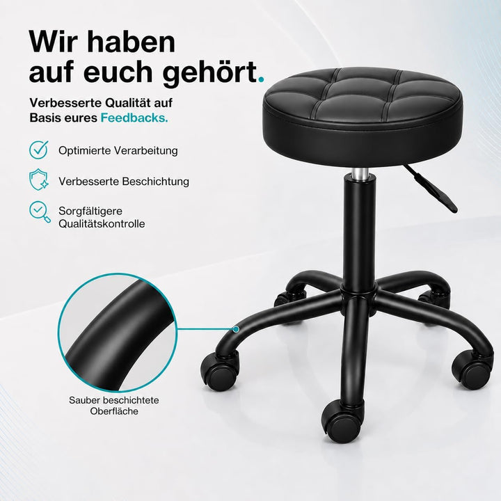 Rollhocker mit Metall-Basis und leisen Softrollen [Neues Modell] – höhenverstellbar, 360° drehbar, k
