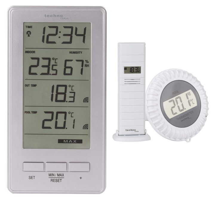 Technoline WS9069 Funkpoolsensor inklusive Aussensender und Station, Innentemperatur, Aussentemperat