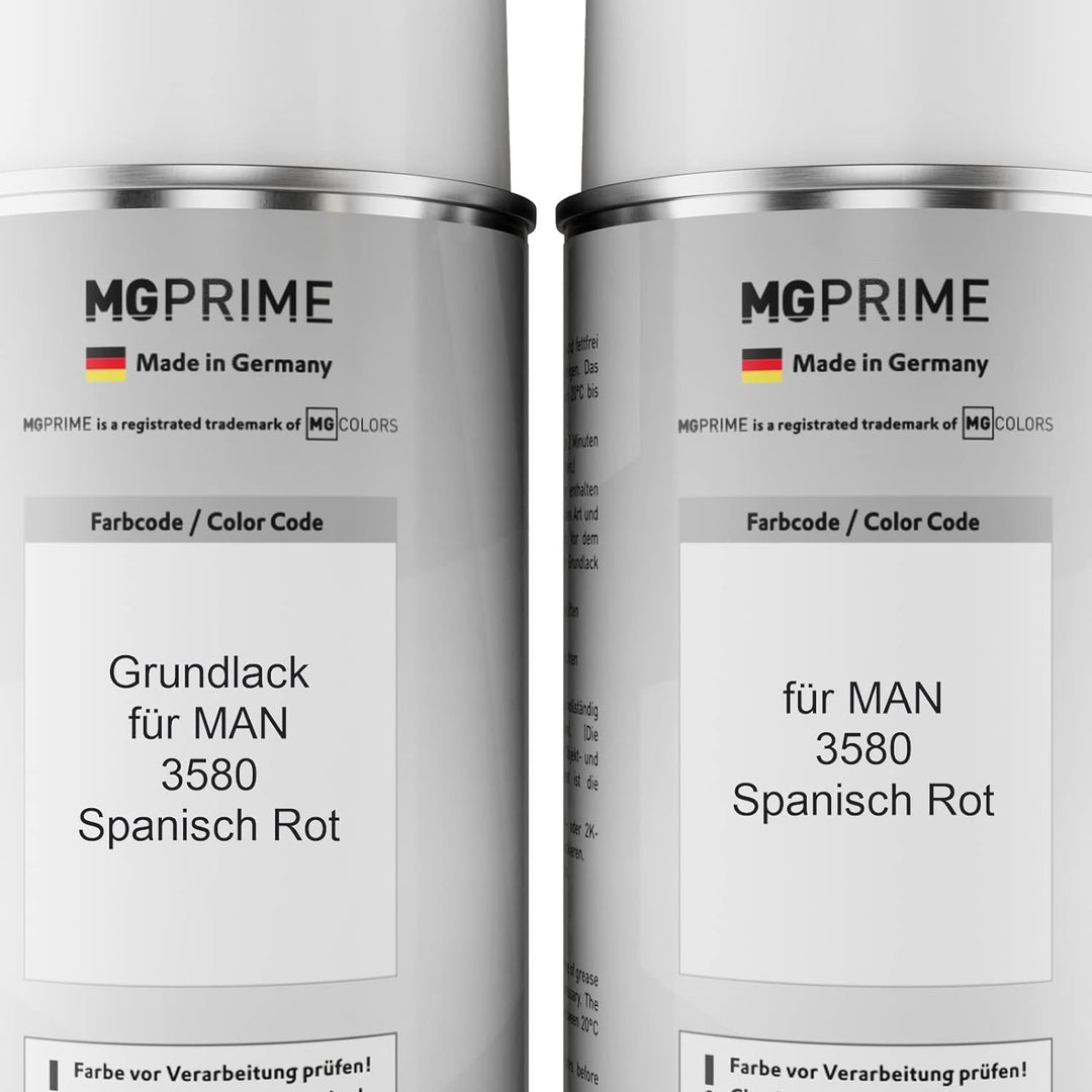 MG PRIME Autolack Sprühdosen Set für MAN 3580 Spanisch Rot Grundlack Basislack Klarlack Spraydose 40
