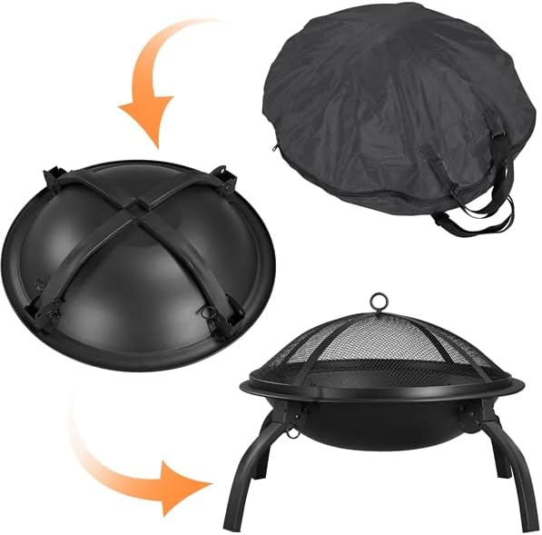 Yaheetech Feuerstelle Feuerschale mit Funkenschutz, Klappbare Feuerkorb Outdoor Fire Pits Feuerschal