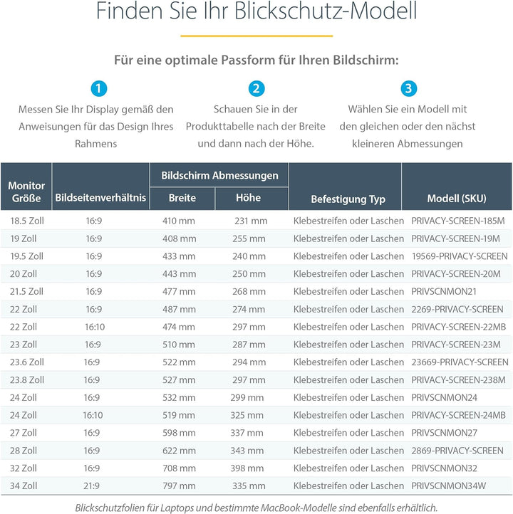 StarTech.com Blickschutzfolie für 24 Zoll Display - 16:9 Widescreen - Computer Monitor Sichtschutz -