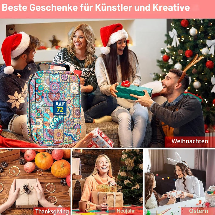 H & B Schwarze Ausgabe Buntstifte mit Malbuch für Erwachsene,72 Buntstifte Set,Malstifte für Erwachs
