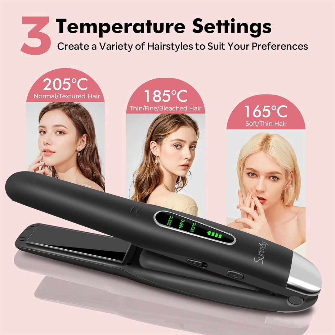 SUNMAY Voga Glätteisen Kabellos mit 5000mAh Akku, Akku Haarglätter und Lockenstab 2 in 1, Mini Tragb