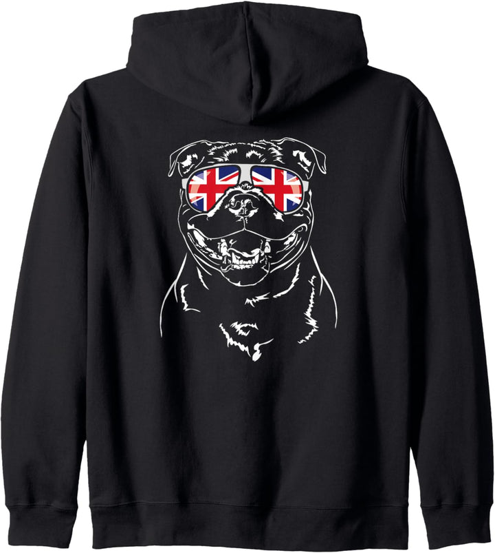 Staffordshire Bullterrier Union Jack Sonnenbrille Hund Hunde Kapuzenjacke