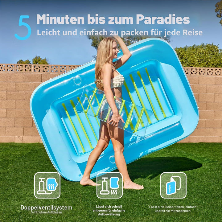 Sloosh Inflatable Sun Pool Lounge Float, Suntan Tub Raft Float, Tanning Pool with Removable Cushion,