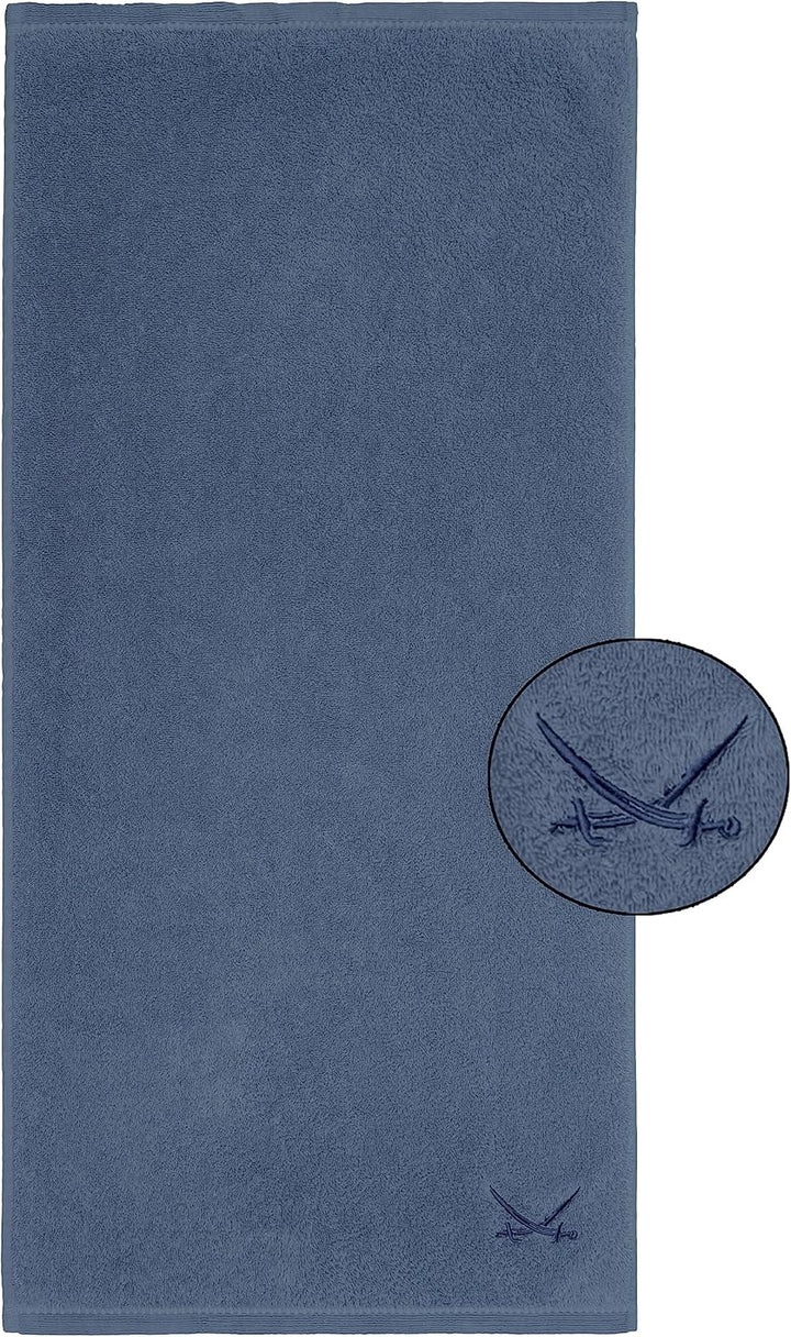Sansibar Handtuch mit gesticktem Säbel Logo Badtuch 100% Baumwolle 50x100 cm (6er Set, Blau) 6er Set